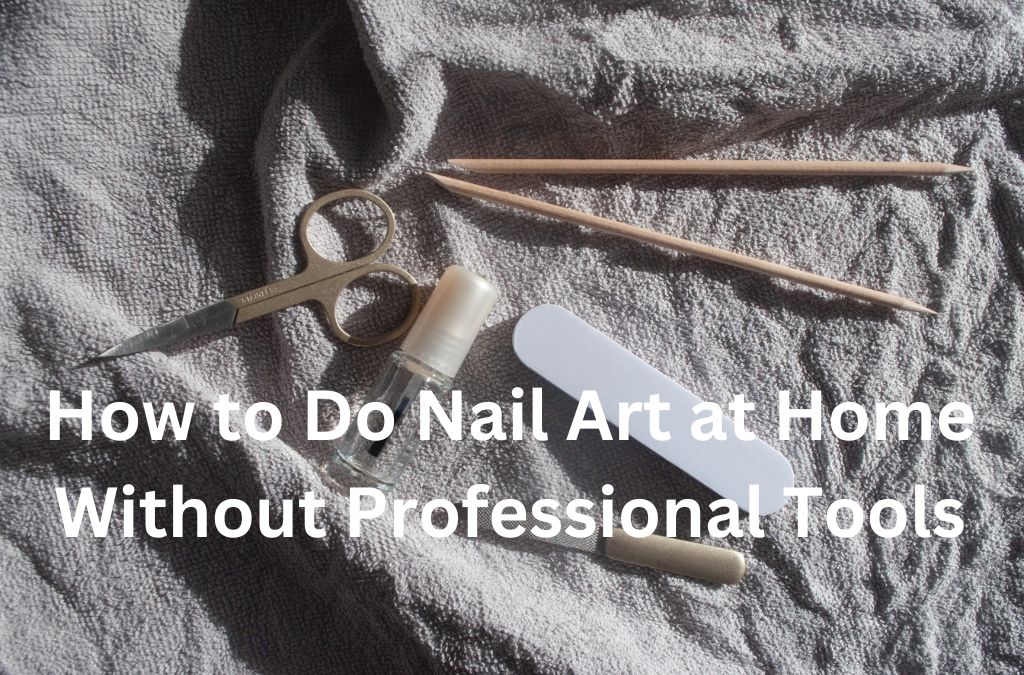 How to Do Nail Art at Home Without Professional Tools featuring pink almond-shaped nails with colorful designs being painted by hand.