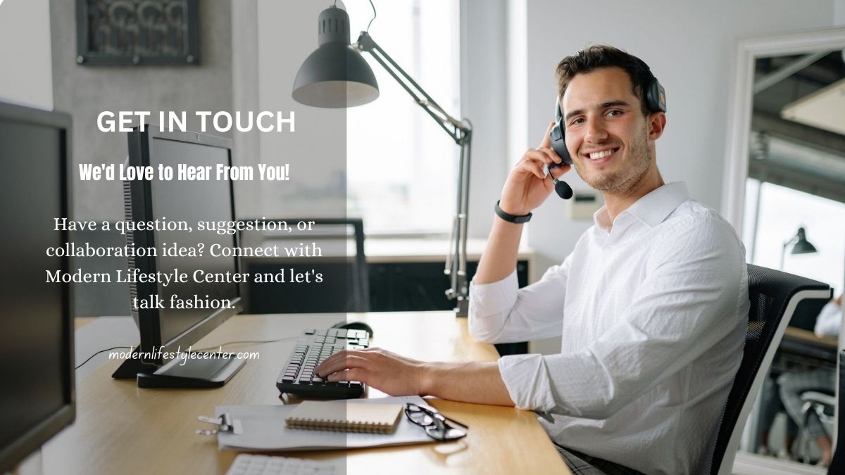 Modern Lifestyle Center Contact Us banner featuring a stylish fashion workspace
