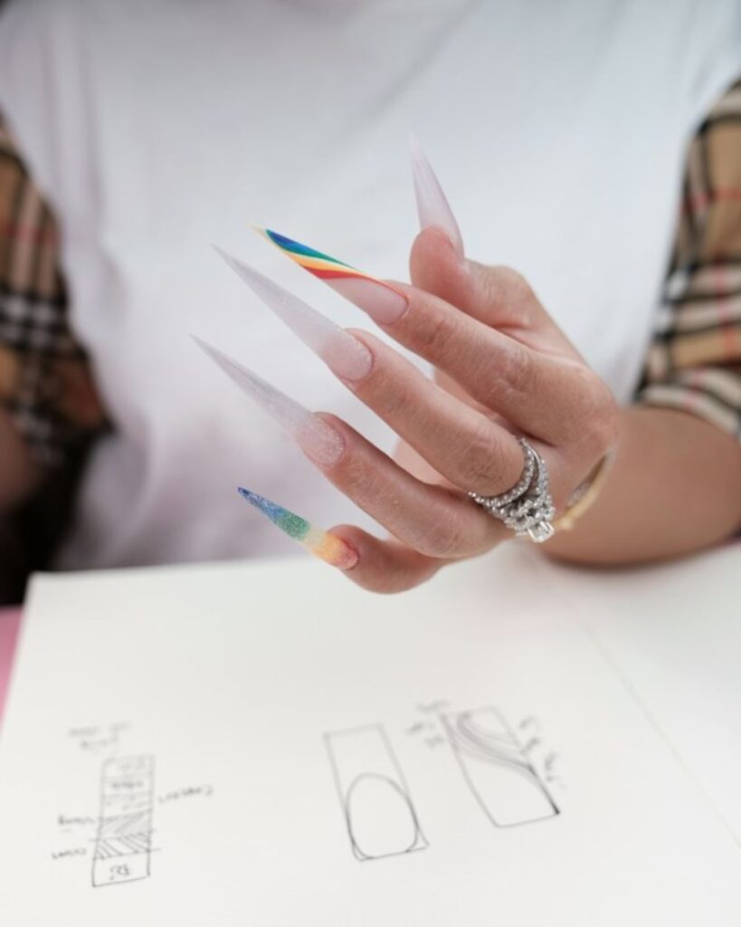 Nail Shapes: 7 Costly Mistakes That Ruin Your Manicure and How to Choose the Right One 9 Long colorful nail shapes with bright multicolor tips